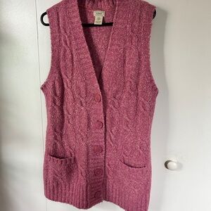 L.L. Bean Rose Cable-Knit Button Front Sleeveless Cardigan Vest
